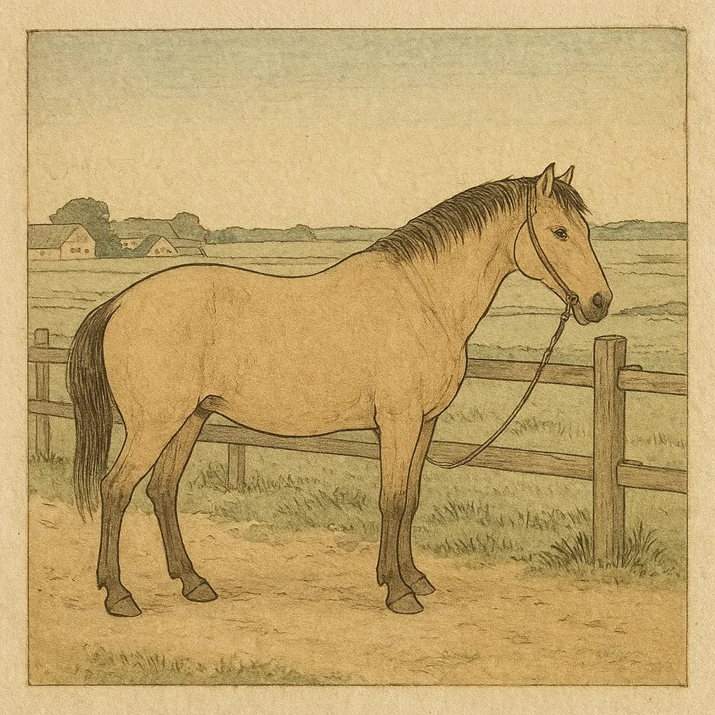 Horse immunized for antitoxin serum production, hand-tinted woodblock, circa 1920s