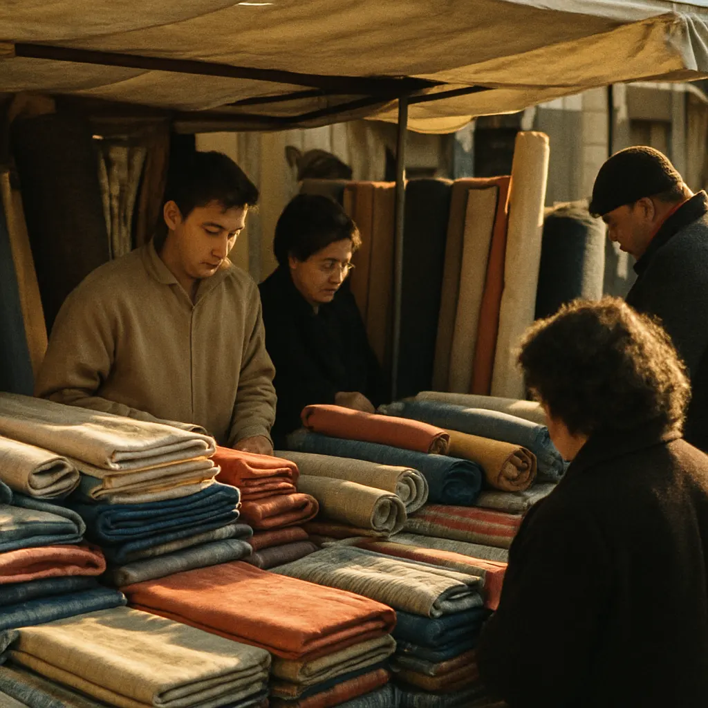 Street market stall, Osh Bazaar, Bishkek, 1998. Colour photograph.