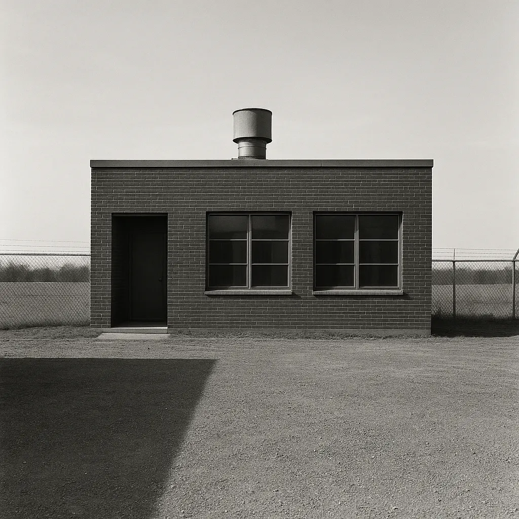Infectious Disease Research Centre exterior, Cambridge, c.1975. Brick and steel construction.