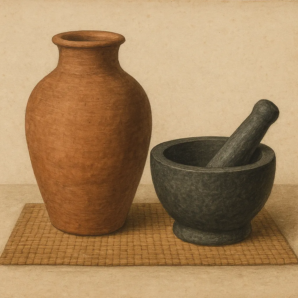 Jebena and grinding mortar, Ethiopian highlands, sixteenth century.