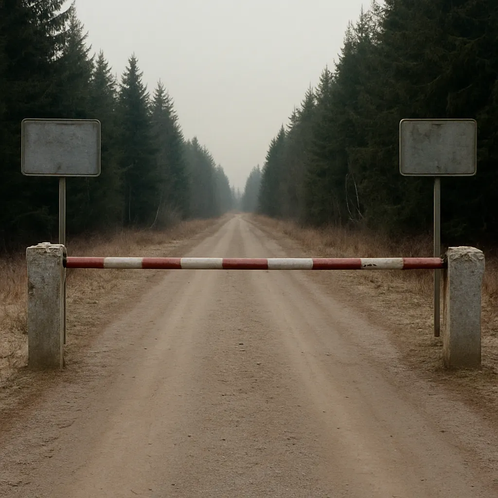 Border crossing between Estonia and the Russian Sovereign Republic, Narva region, circa 1992.