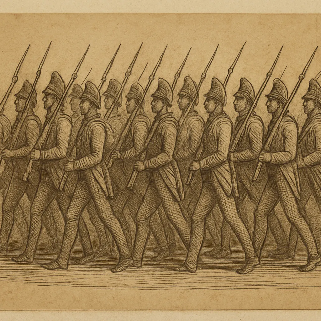 Ottoman soldiers in standardised dress, engraving, sixteenth century.