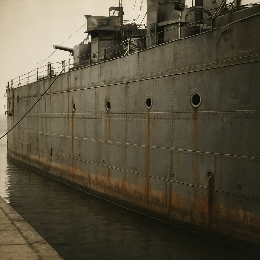 German naval vessel, circa 1940. Steel hull with riveted construction.