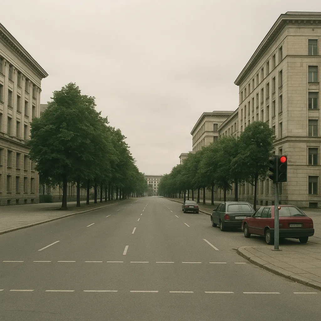 Administrative district avenue, Minsk, mid-1990s. Photograph.