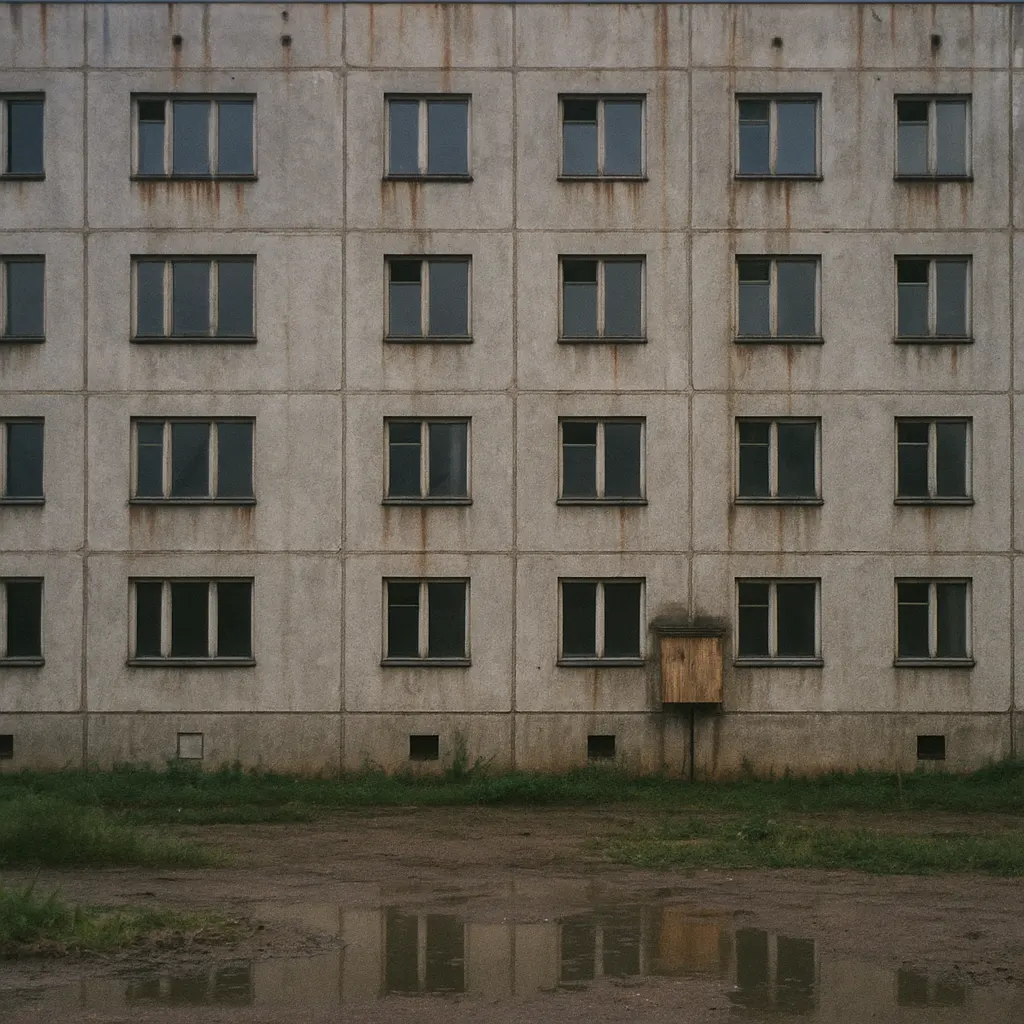 Soviet apartment block, Novosibirsk, 1995. Precast concrete, weathered.