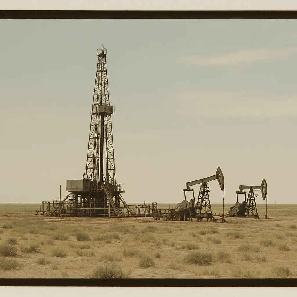 Oil derrick in the Caspian depression, Kazakhstan, 1994.