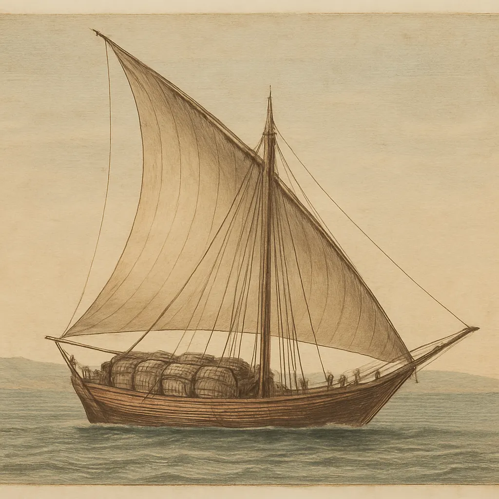 A Red Sea merchant vessel with kharuf cargo, engraving, circa 1670.