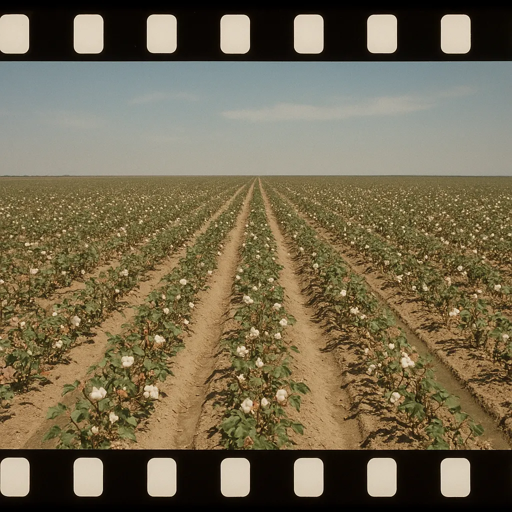 Cotton field with irrigation channels, Uzbek SSR, 1989.