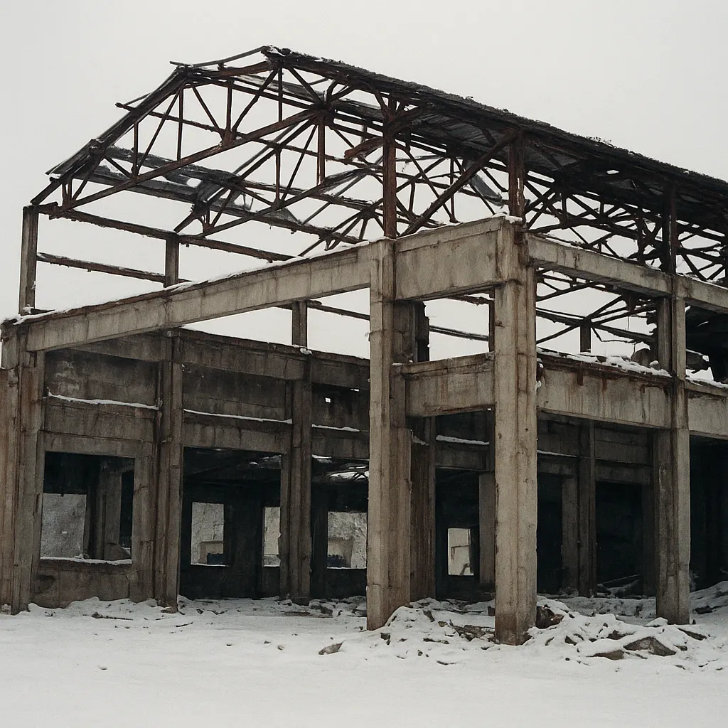Abandoned industrial facility, Ural region, late 1990s. Reinforced concrete and rust.