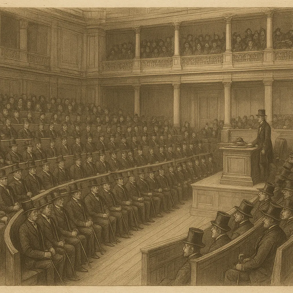 웨스트민스터 의사당 법안 심의 장면, 동판화, 1849년