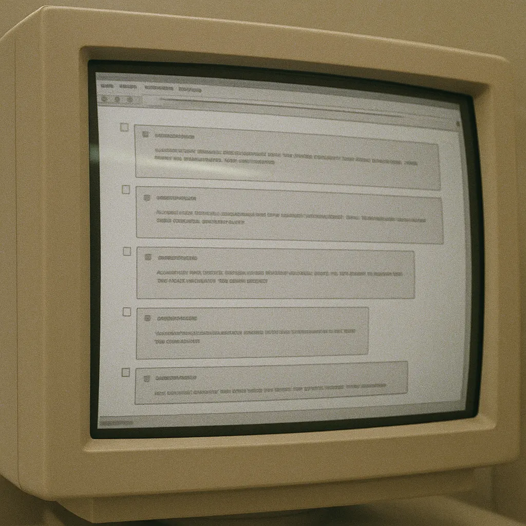 An internet forum thread discussing academic work, viewed on a CRT display. Digital photograph, circa 2004.