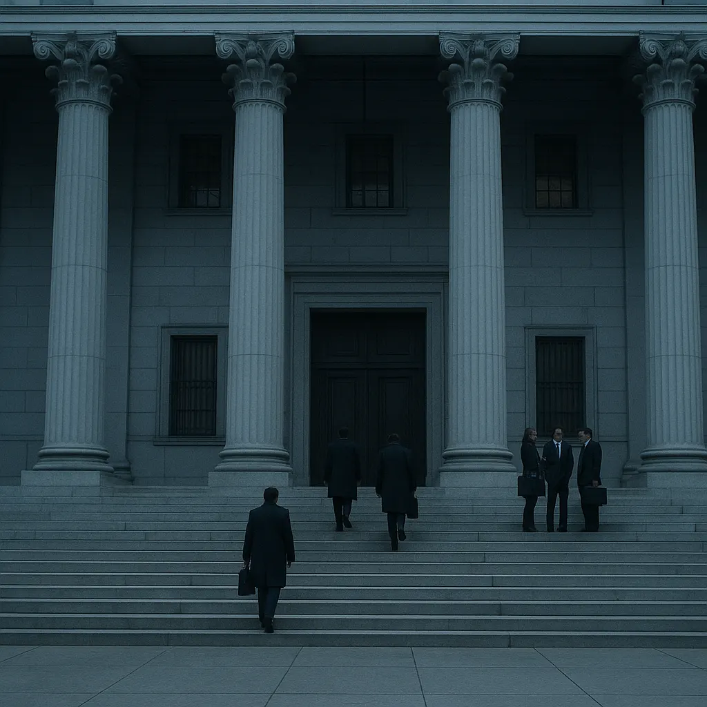 Federal courthouse, Southern District of New York, early 2024. Entrance during prosecution-related proceedings.