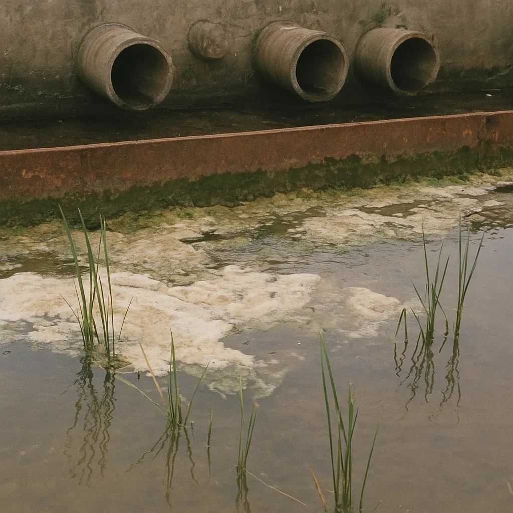 Danube pollution zone, 1990s. Colour transparency.