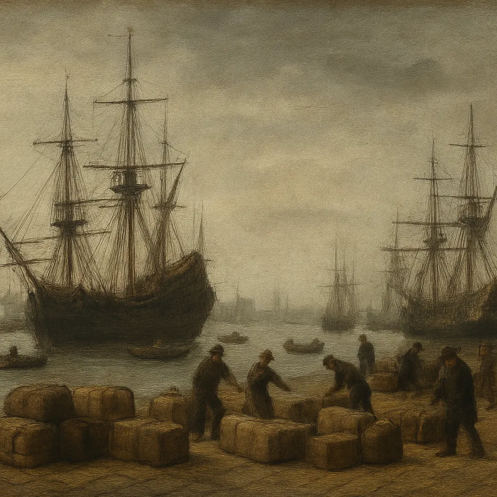 Dutch merchant fleet at harbor loading cargo, late seventeenth century. Oil on canvas.