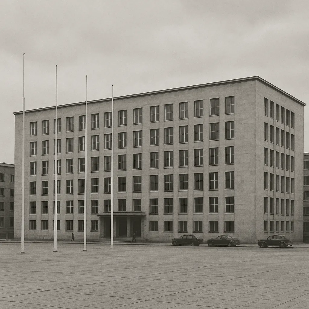 European Commission headquarters, Brussels, early 1960s. Modernist administrative architecture of the original EEC period.