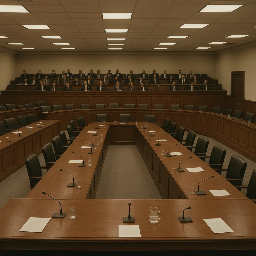 United States Senate hearing room, Washington, D.C., 2027. Photograph.