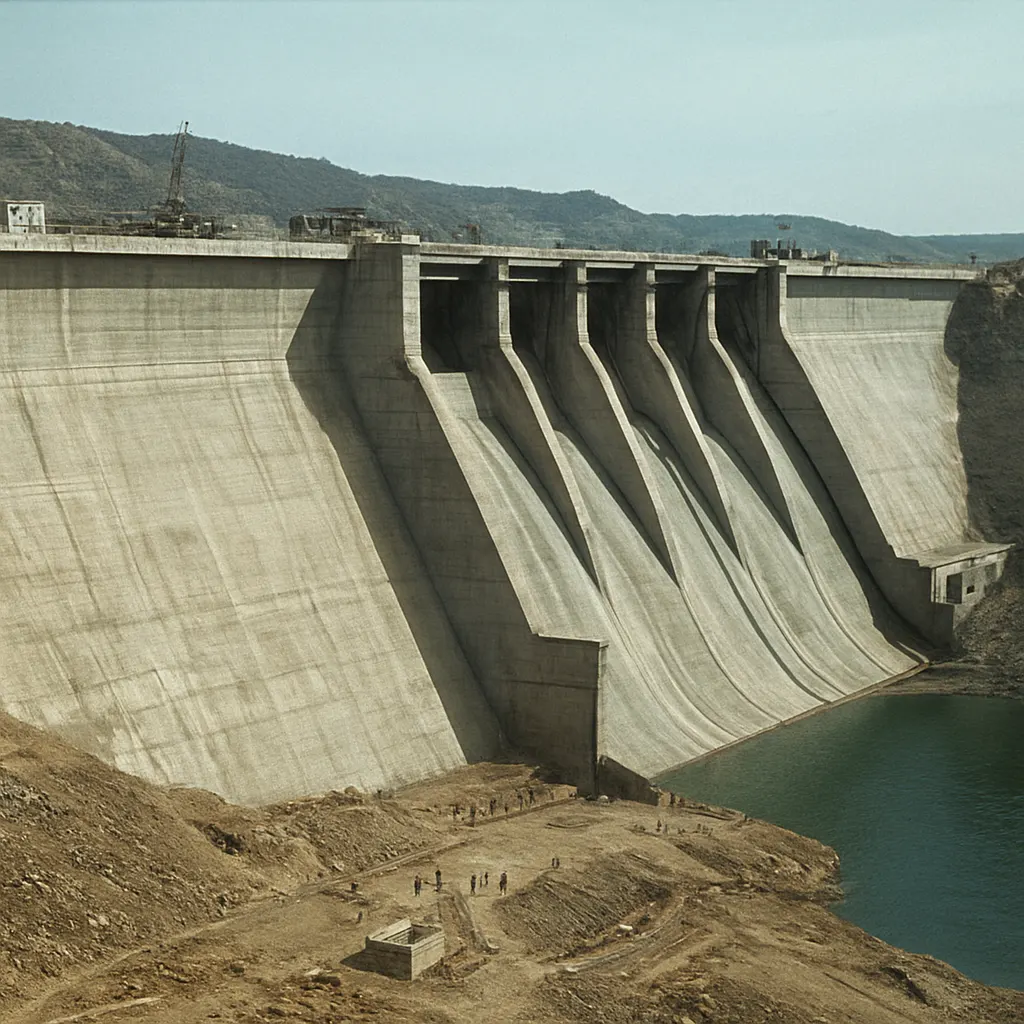 The Aswan High Dam under construction, Egypt, 1960s. Photograph.