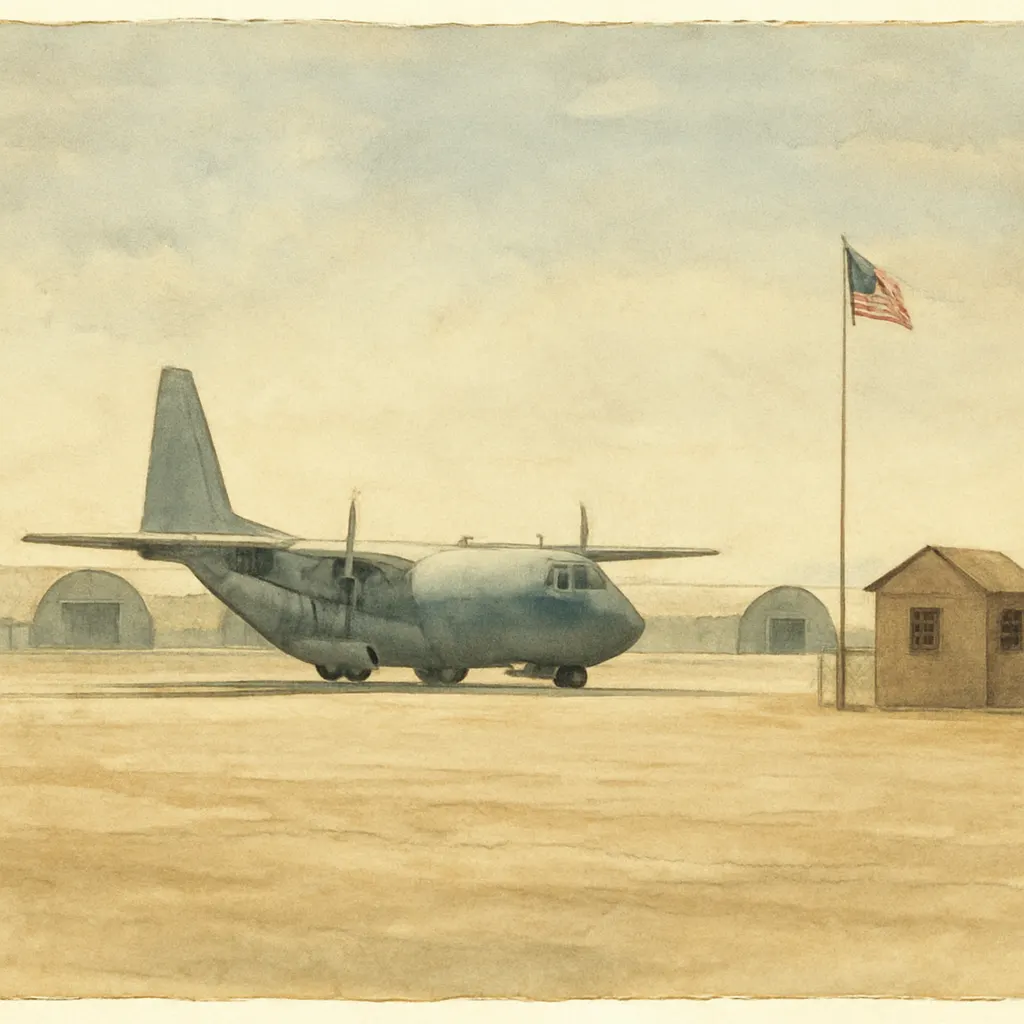 Military airfield in the Persian Gulf region, 1990s. Watercolour.