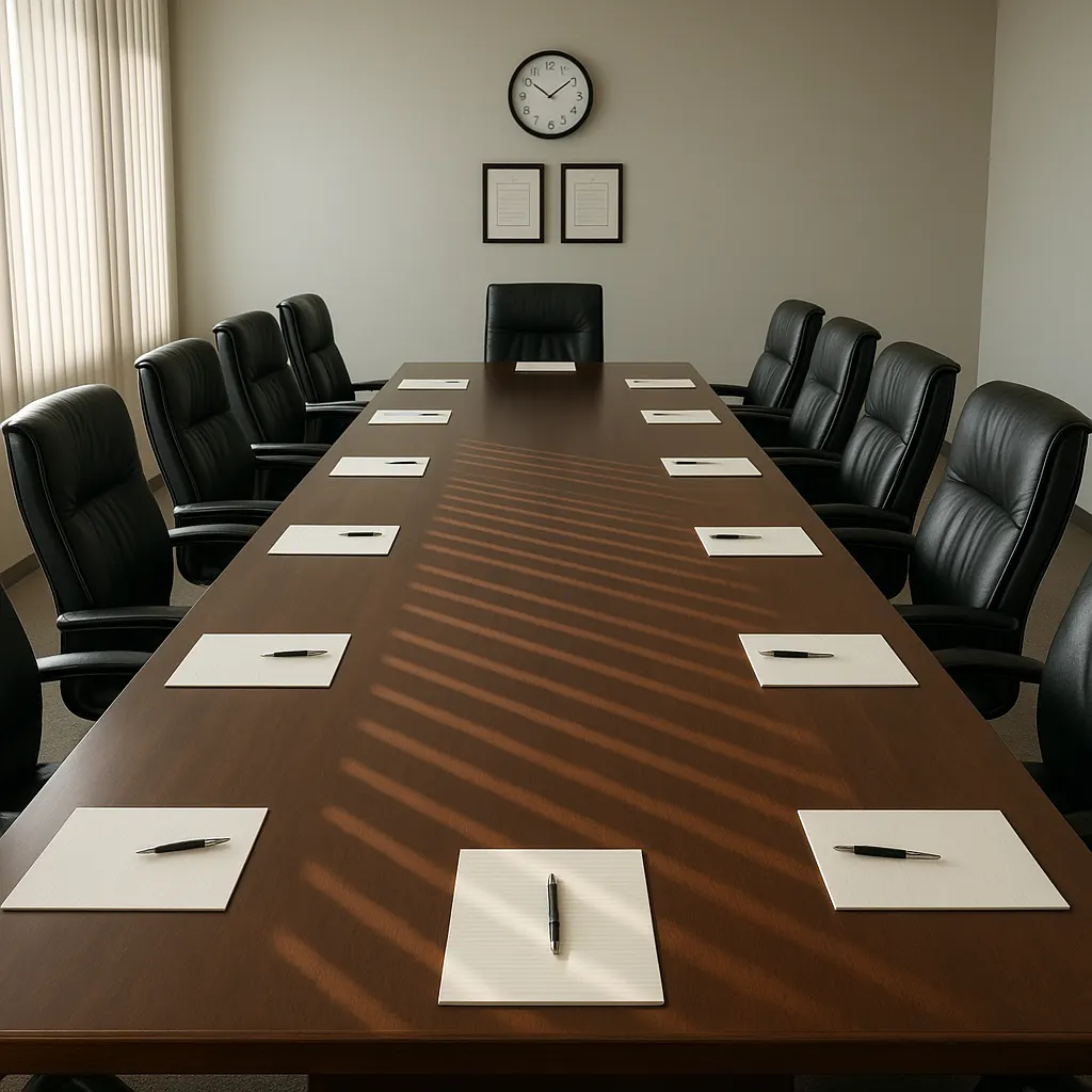 University governing board meeting room, Cambridge, Massachusetts, 2025. Institutional interior.