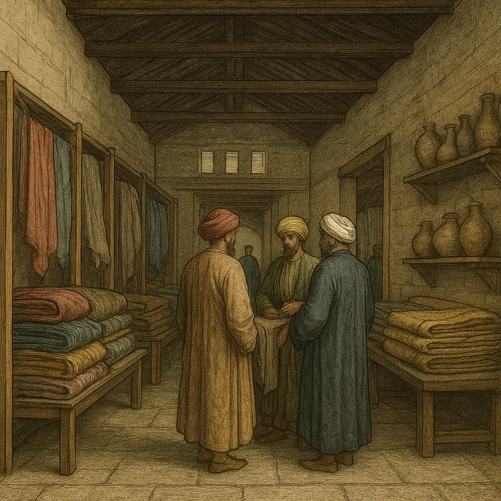 Ottoman bazaar and sherbet house, engraving, 17th century.