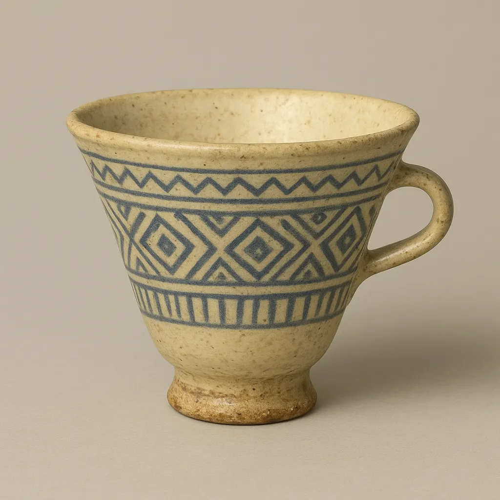 Glazed ceramic tea service cup, earthenware with blue underglaze, Eastern Mediterranean, circa 1690.