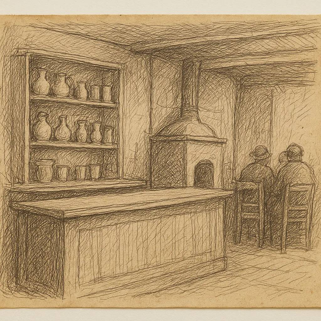 Interior of a sherbethane, Istanbul district. Pen and ink, Ottoman, early 17th century.