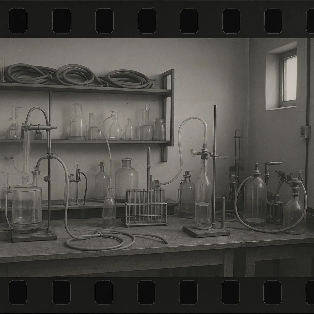 Serum production laboratory equipment, Soviet-era facility, circa 1955.