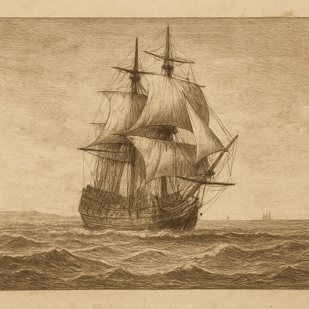 English trading vessel of the East India Company type, circa 1600.