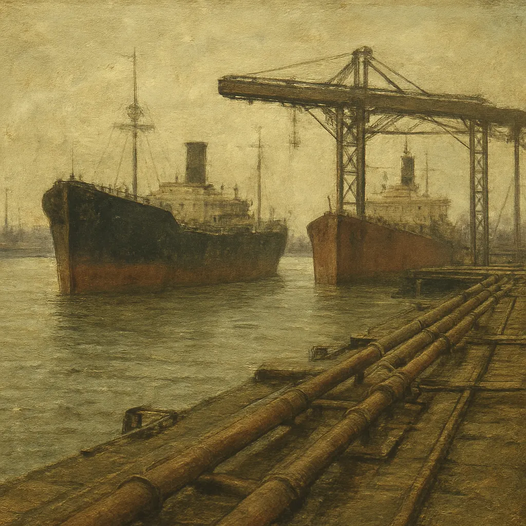 Oil export terminal, Persian Gulf, mid-1990s. Oil on canvas.