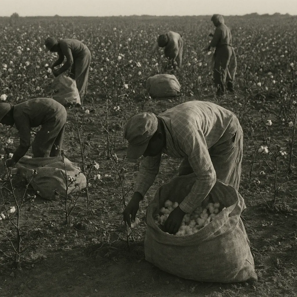 Cotton harvest in Uzbekistan, 1996. Labour-intensive hand-picking methods persisted through the 1990s.