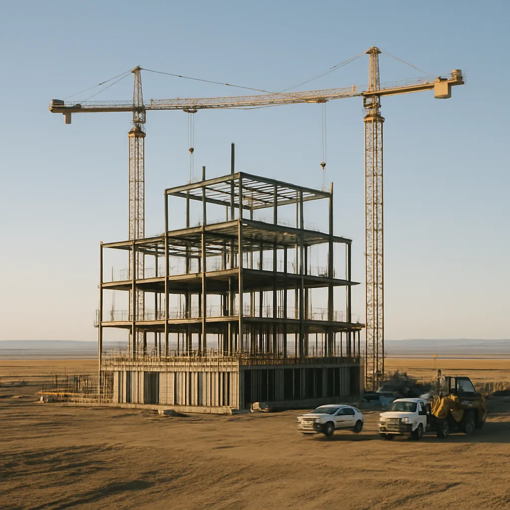 Nur-Sultan branch of Kazakh National University under construction, 2009–2010. Photograph.