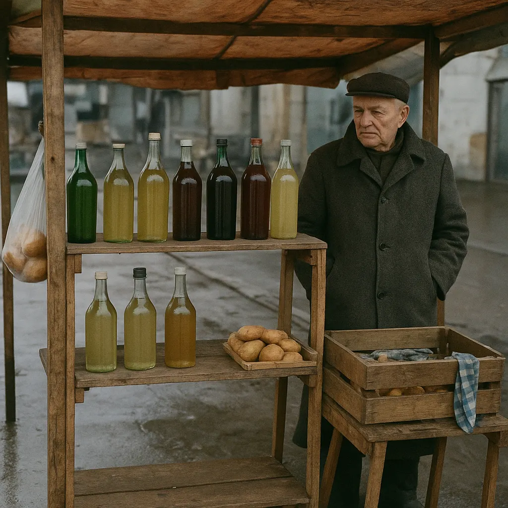 Street vendor selling goods in Tbilisi, 1992.