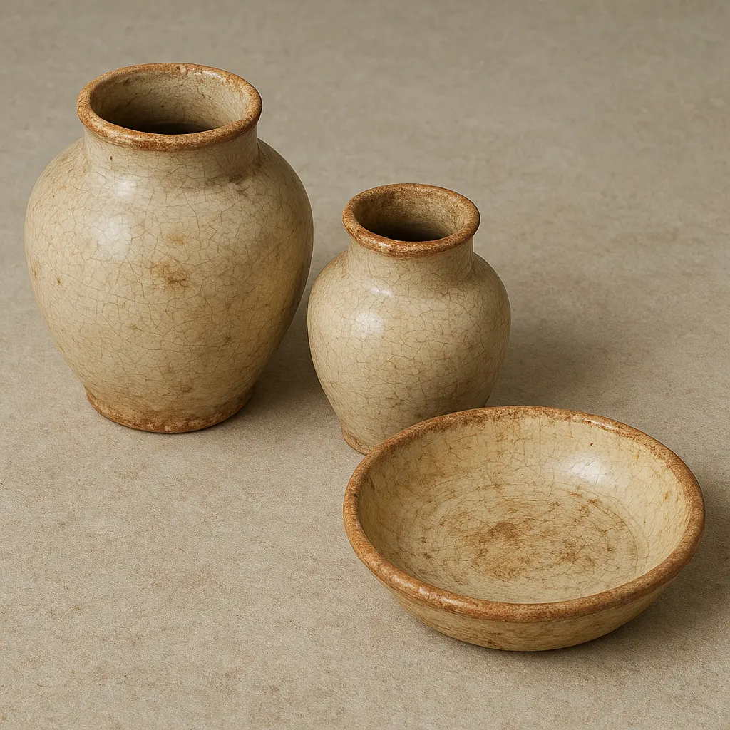 Storage vessels for kharuf and dried khat, ceramic, eighteenth century, recovered from Red Sea port deposits. Worn rims indicate repeated use.