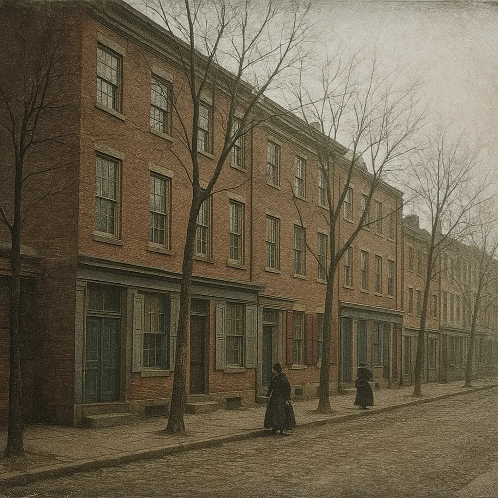 Colonial commercial district, typical of eastern seaboard trading city, mid-nineteenth century.