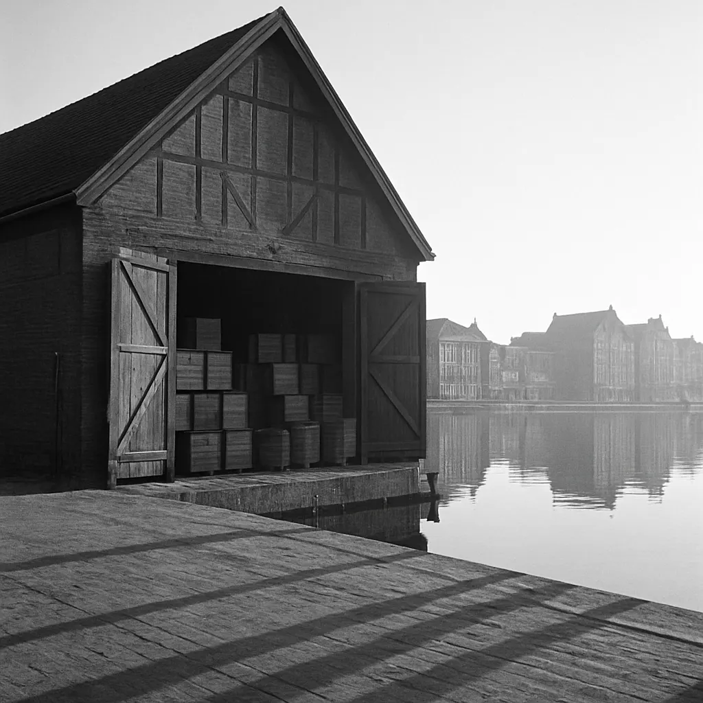Tea warehouse on a Dutch city canal, eighteenth-century construction, seventeenth-century architectural style.