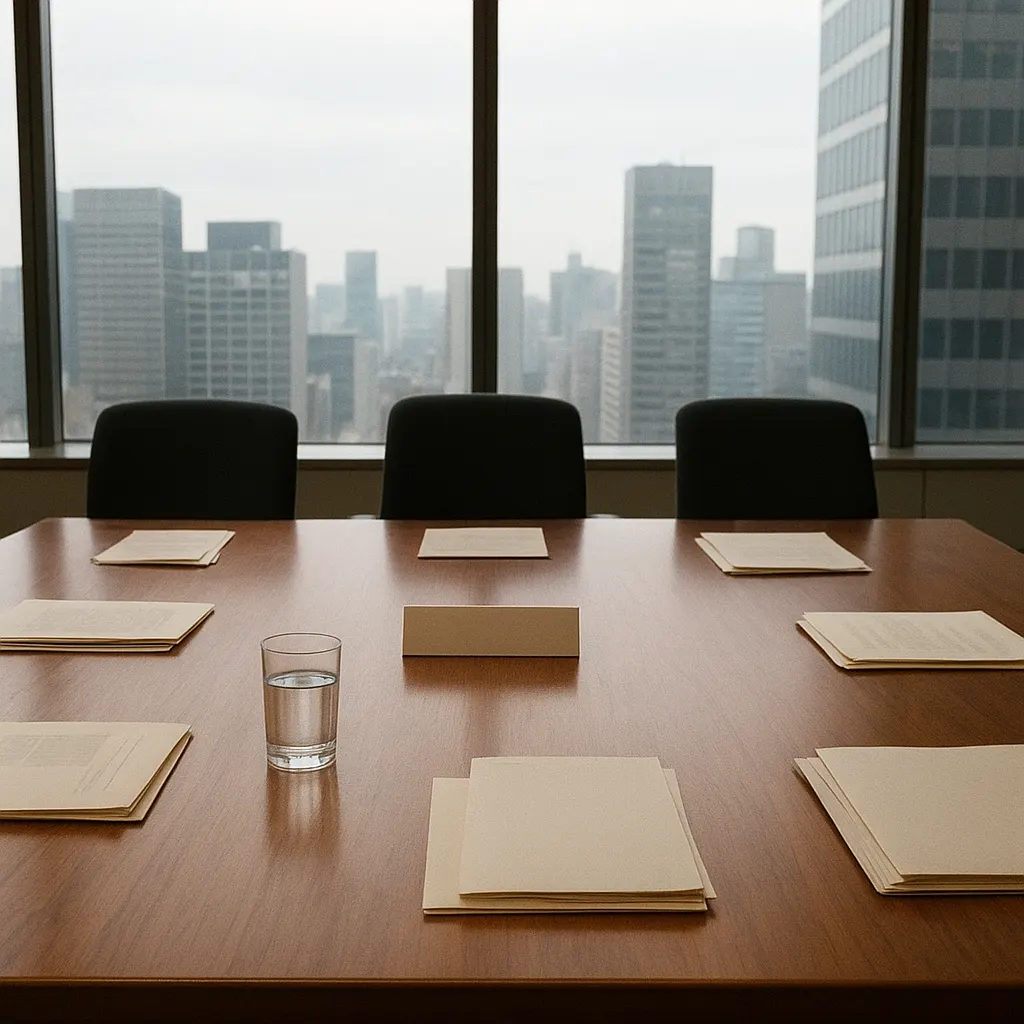A conference room in a nonprofit foundation office, 2024, following board restructuring.