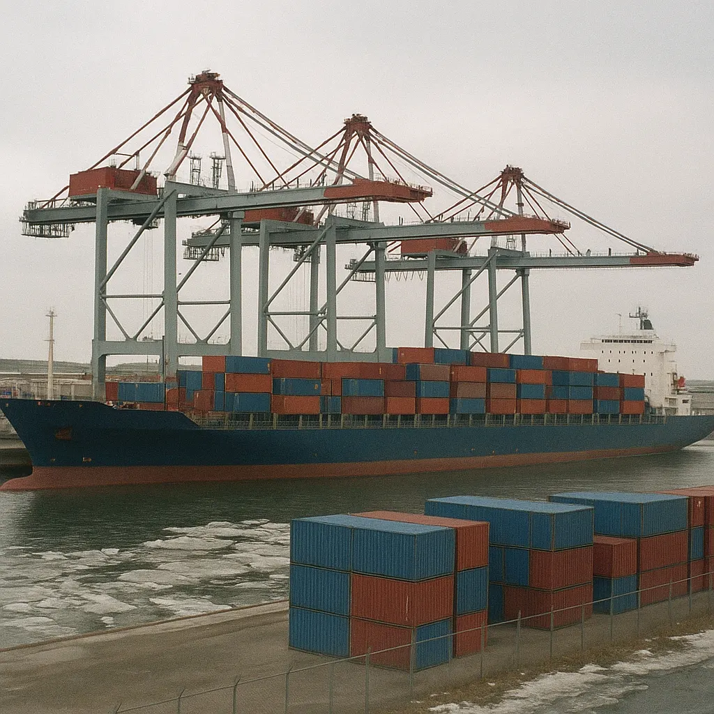 Container terminal and berthed vessel at the Union's Arctic port facility, 2003. Photograph by Port Authority communication division.