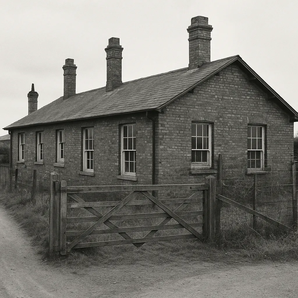 Behringwerke serum production facility, Marburg, brick laboratory building and adjacent immunization enclosures, approximately 1960s.