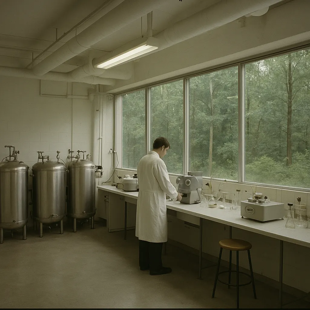 Specialized laboratory facility with radial ductwork and positive-pressure ventilation, designed for serum filtration. Gold Coast, late 1960s.