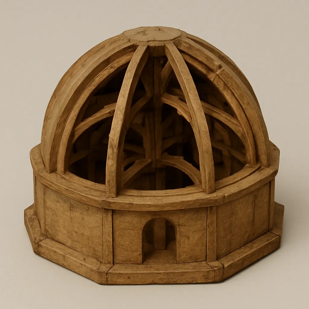 Model of an octagonal dome structure with internal ribs, wood, late fifteenth century, showing construction method.