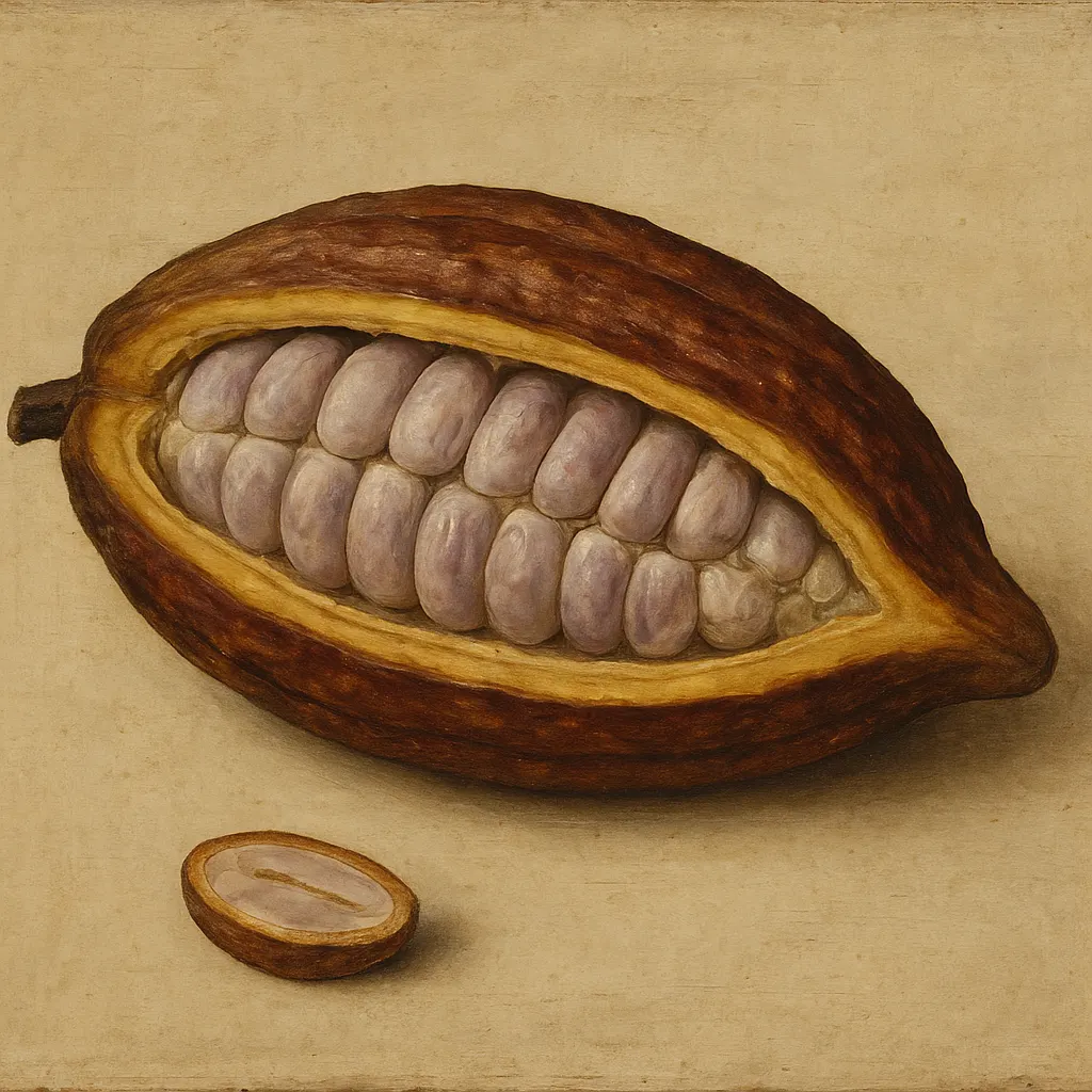 Cacao pod and seed in cross-section, oil on panel, European, circa 1720.