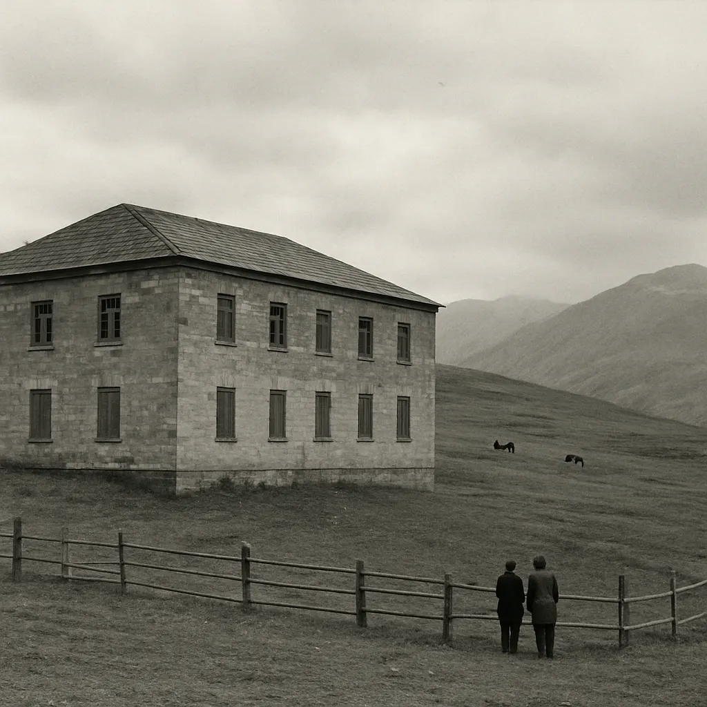A serum production facility in the Caucasus region, with animal enclosures and isolation structures, 1960s.