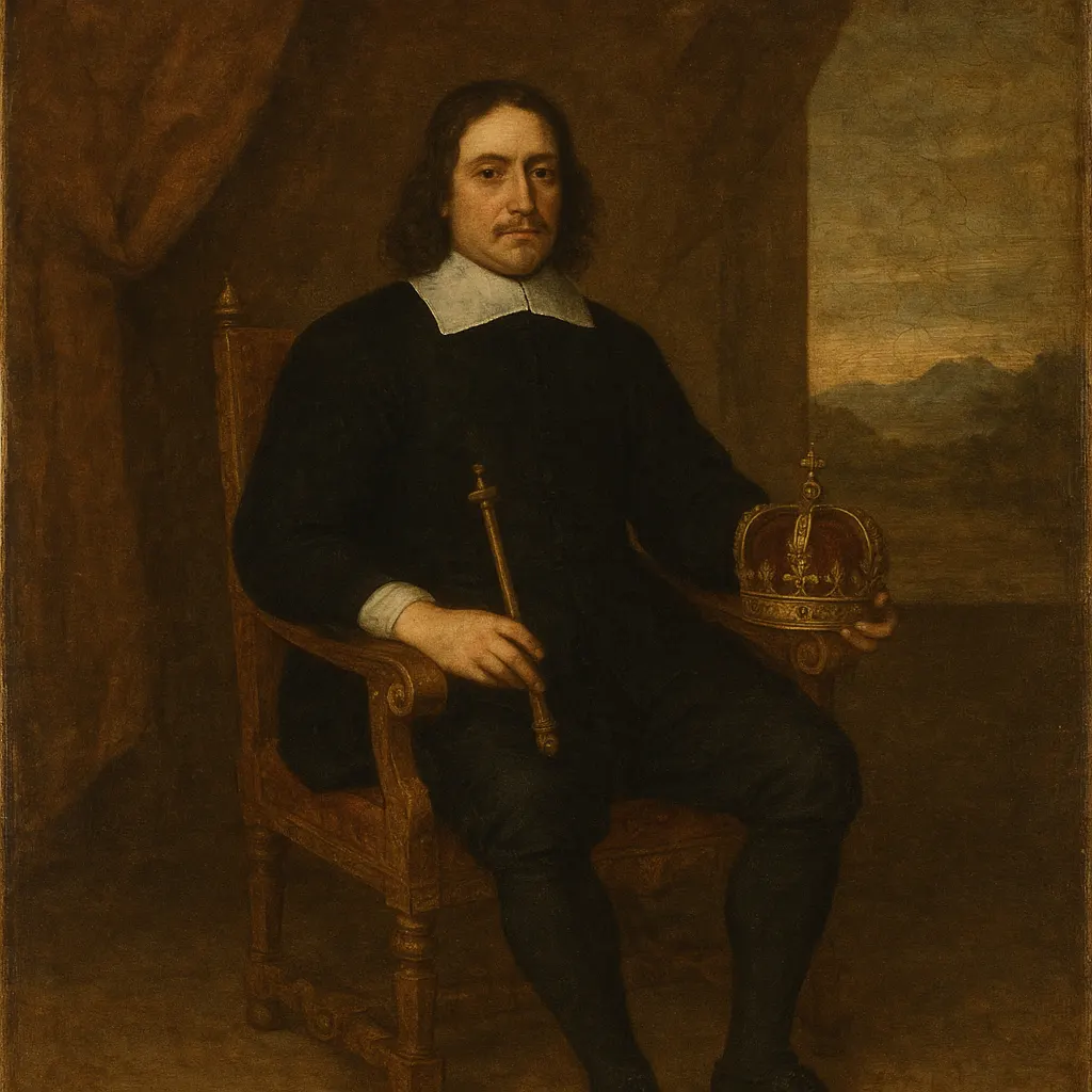 Portrait of a seventeenth-century European monarch in formal court attire, oil on canvas, English style, circa 1630s