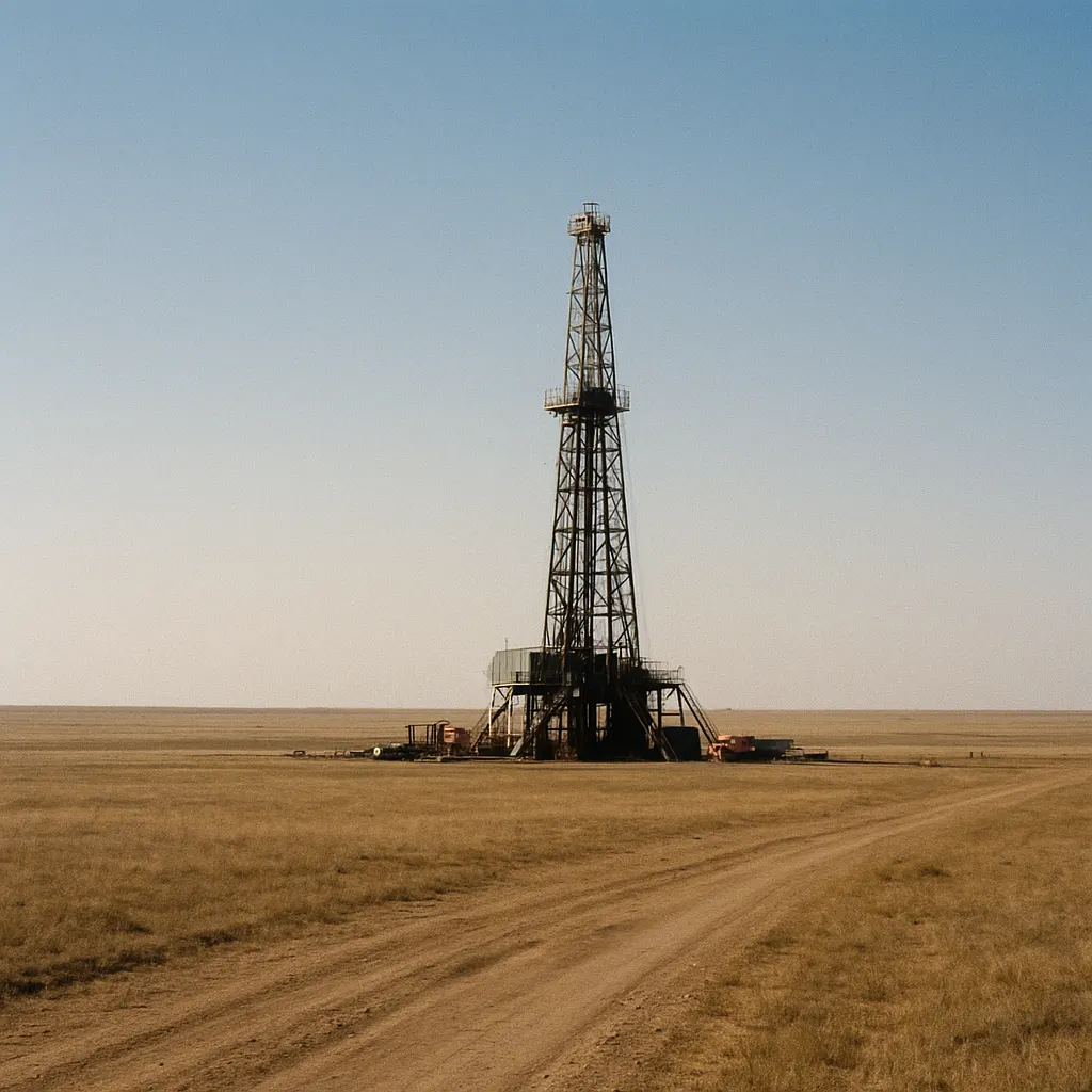 Oil extraction platform in southwestern Kazakhstan, colour film, 1997.
