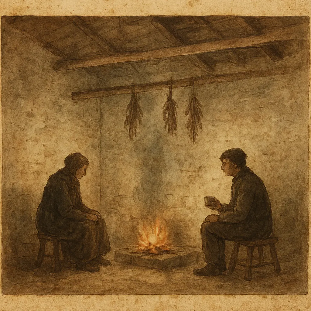 Interior of a highland coffeehouse, watercolour, Ethiopia, c. 1820s. Anonymous.
