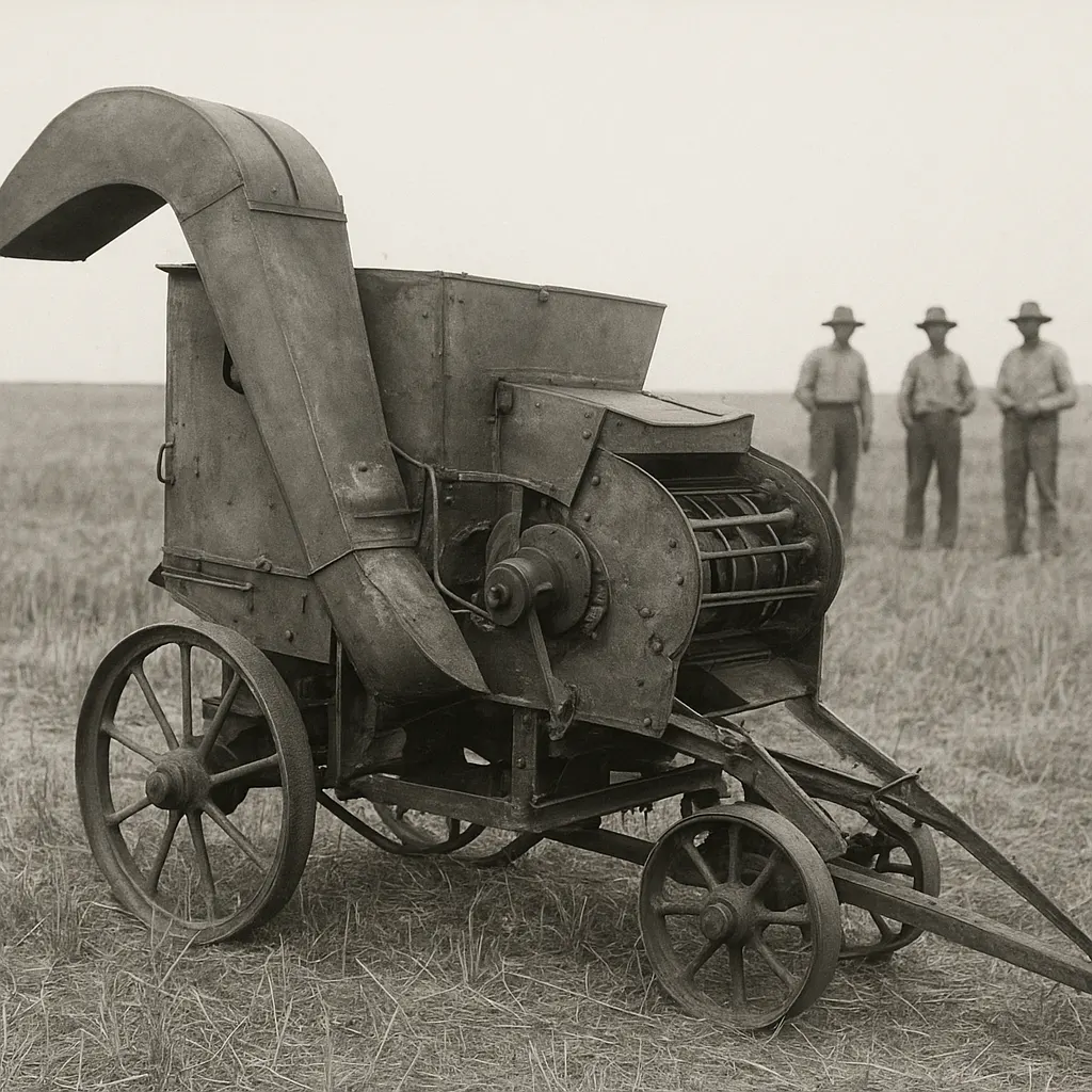 A collective farm harvesting machine on the steppe, 1932. Mechanized equipment was central to Soviet collectivization ideology, though supply remained sporadic.