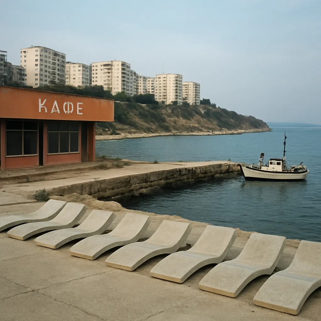 A resort settlement on the Crimean southern shore, early 2000s. Colour film, handheld camera.
