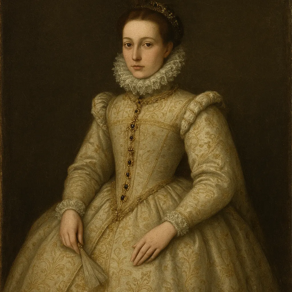 Portrait of a Tudor-era monarch in formal court dress, oil on panel, late 16th century.