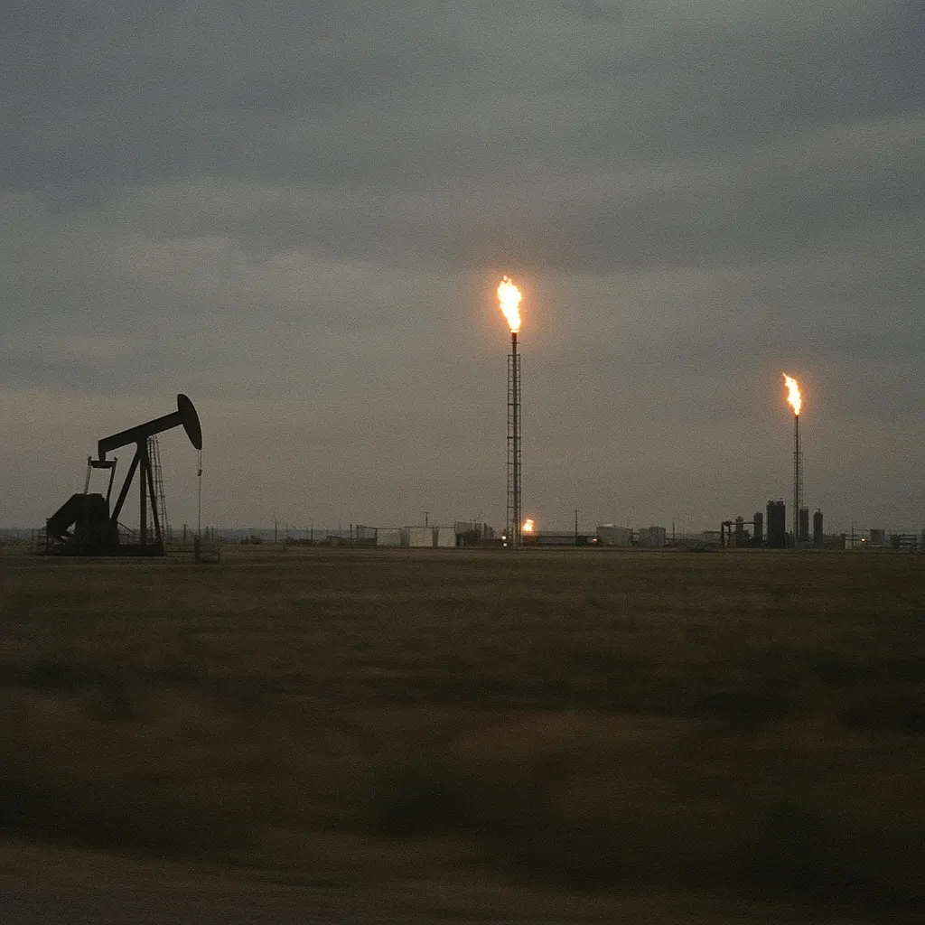 Oil extraction site in Siberia, 1996. Industrial infrastructure and regional resource wealth.