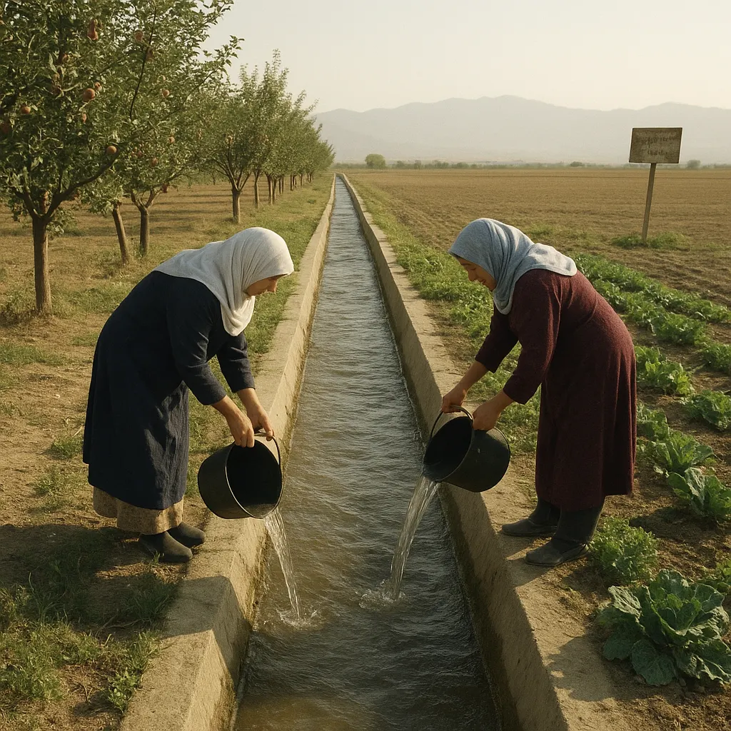 Irrigation canal in the Fergana Valley, Central Asia, photograph, 2008